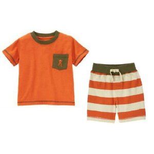 NWT Gymboree Jungle Explorer Frog Embroidered Pocket Tee & Orange Stripe Shorts